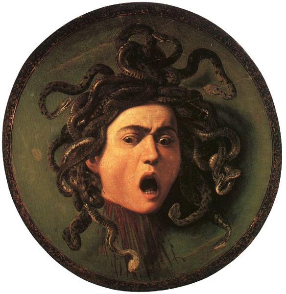 19. Scudo con testa di Medusa – Caravaggio (c. 1598) – Uffizi, Firenze