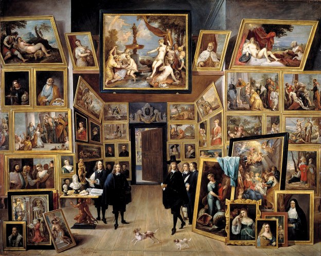 David Teniers il Giovane (1610-1690), L’arciduca Leopoldo Guglielmo nella sua galleria di pittura a Bruxelles (1647-1651), olio su tela cm. 104,8 cm × 130,4, Madrid, Prado