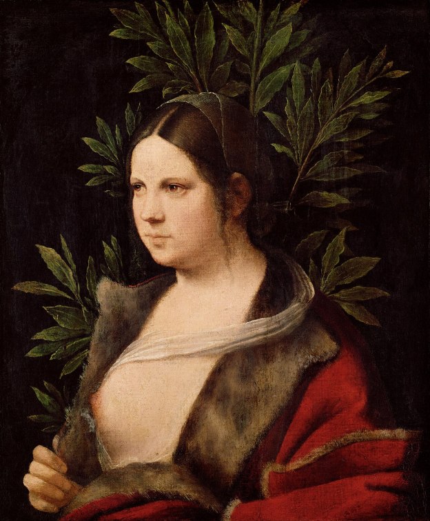 Giorgione (Castelfranco Veneto, 1478 - Venezia, 1510), Ritratto di giovane donna (Laura), 1506, olio su tela su abete rosso, cm. 41x33,6, Vienna, Kunsthistorisches Museum, Gemäldegalerie, inv. n. 31